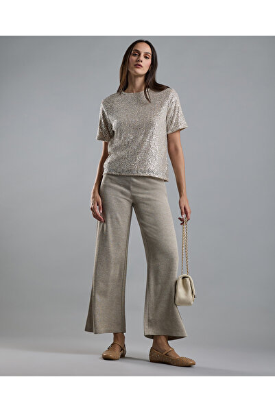 R&B Sequins Top with Crew Neck and Short Sleeves