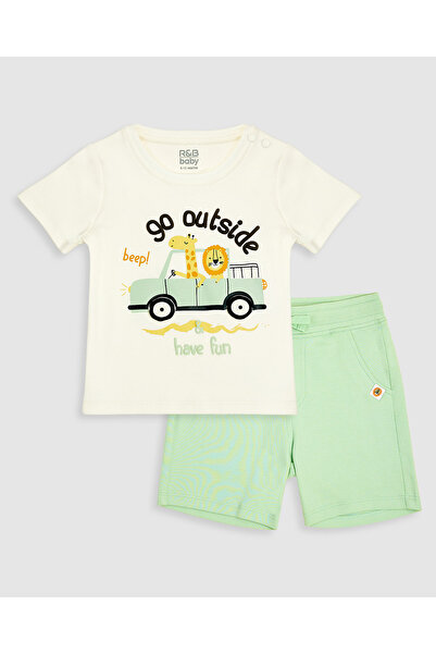 R&B طقم تي شيرت وشورت مطبوع