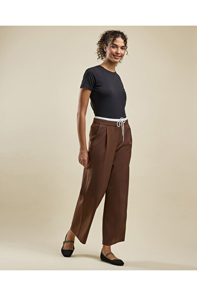 R&B Solid Wide Leg Pants with Drawstring Waist