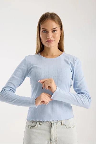 G-FOX Women's Openwork Round Neck Comfortable Fit Long Sleeve Blouse – Soft and Breathable Fabric 3003