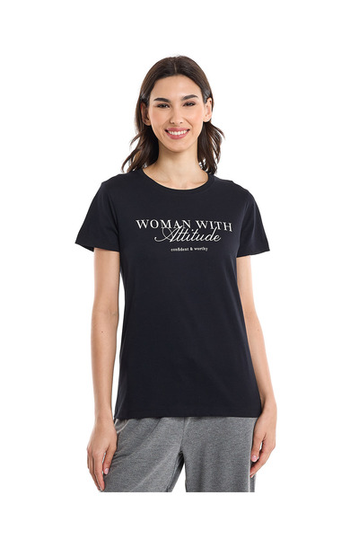 R&B Typography Print T-Shirt with Crew Neck and Short Sleeves