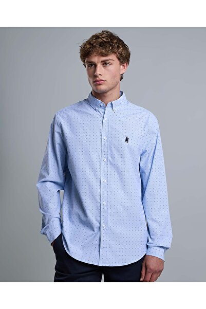 R&B Patterned Shirt with Button-Down Collar and Long Sleeves