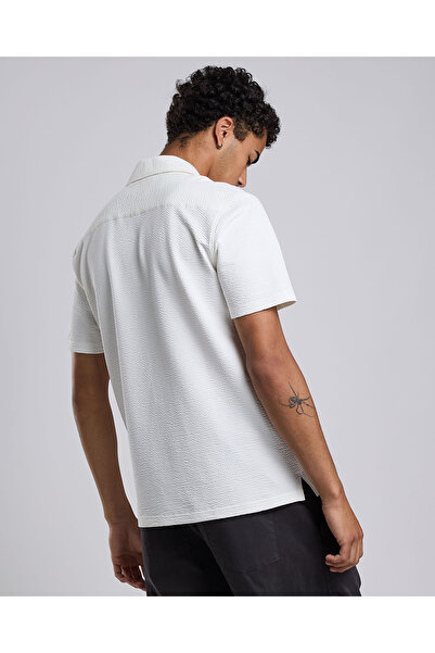 R&B Textured Shirt with Revere Collar and Short Sleeves