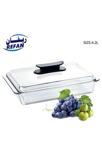 revan Rivan Glass Baking Tray with Pyrex Cover, Heat Resistant, 4.2 Liters