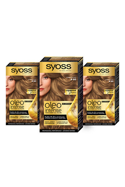 Syoss 3 x Permanent Hair Dye Without Ammonia, Color Oleo Intense, 8-60 Honey Blonde, 115 ml