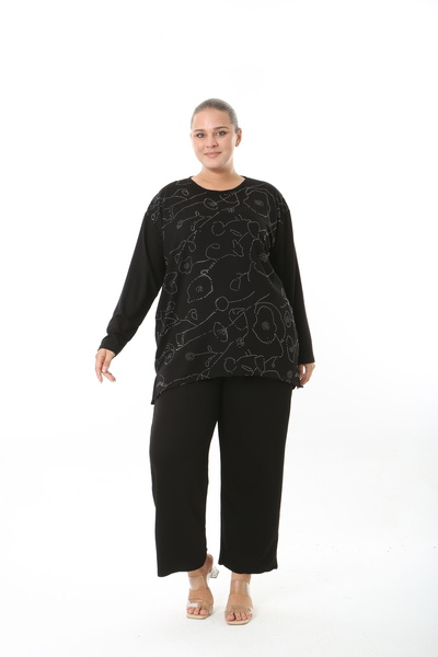 XL Modam Women's Lycra Viscose Stone Black Plus Size Tunic