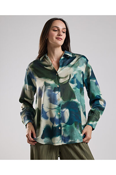 R&B قميص مطبوع بياقة كلاسيكية وأكمام طويلة