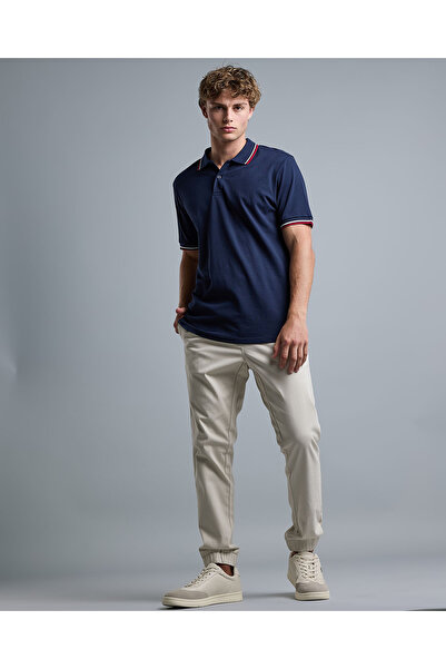 R&B Contrast Trim Polo T-Shirt with Shirt Collar and Short Sleeves