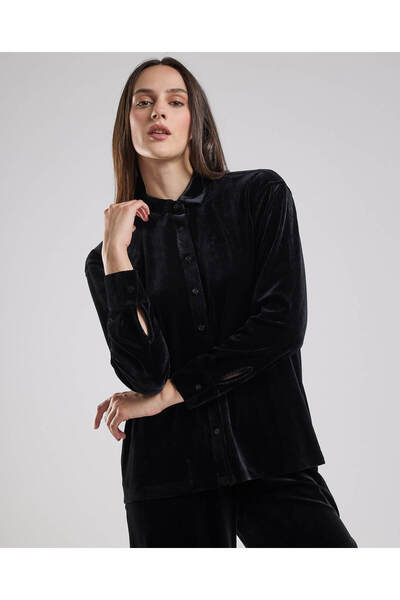 R&B قميص سادة بياقة كلاسيكية وأكمام طويلة