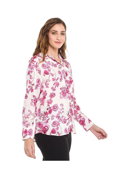 R&B Floral Print Shirt with Spread Collar and Long Sleeves