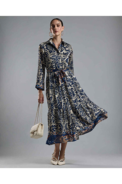 R&B Patterned Shirt Dress with Long Sleeves