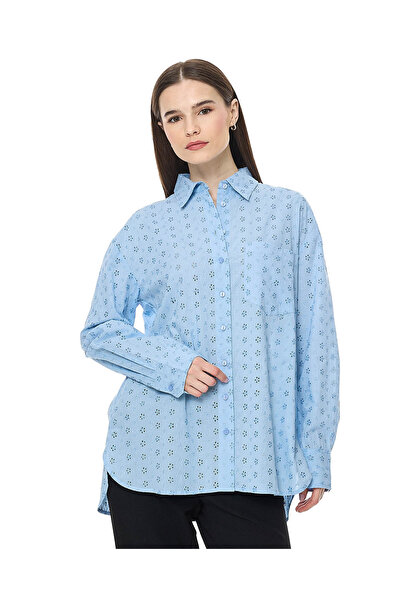 R&B Schiffli Shirt with Classic Collar and Long Sleeves