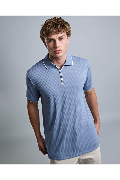 R&B Ribbed Polo T-Shirt with Shirt Collar and Short Sleeves
