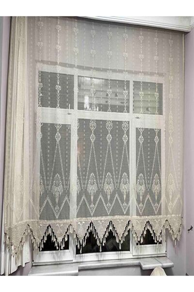 DENBU TEKSTİL Denbu Tekstil Makrome Tül Perde Otantik El İşi Dantel Natural P...