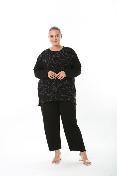 XL Modam Women's Lycra Viscose Stone Black Plus Size Tunic