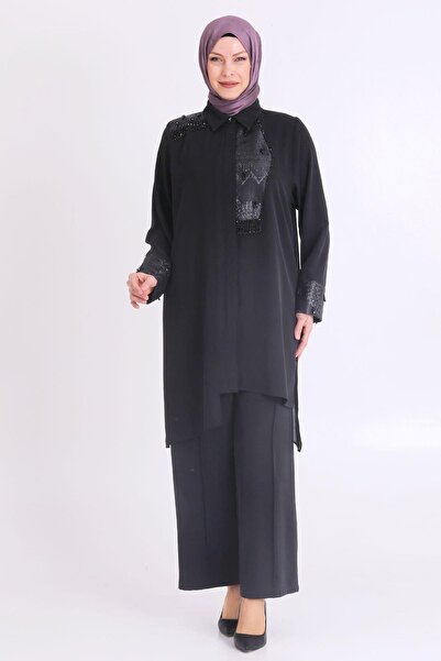 Genel Markalar Büyük Beden Jakar Kombinli Pantolonlu Abiye Takım