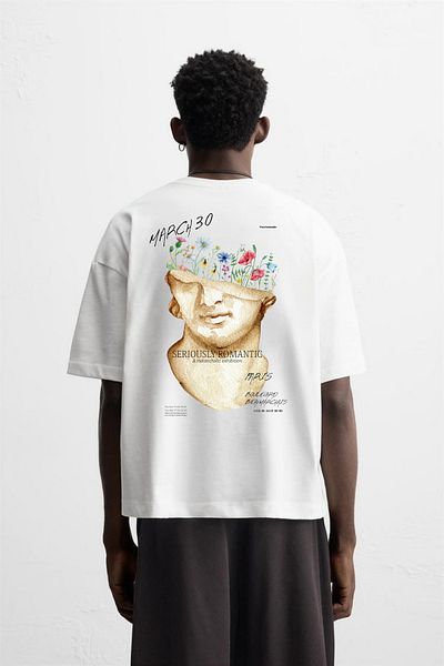 ACTIVE MODA -Men's Sculpture Printed 100% Cotton Oversize T-Shirt