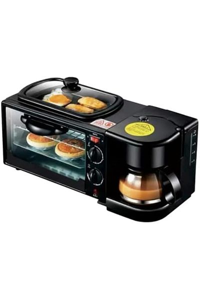 Generic MIRHA 3-in-1 Multifunctional Breakfast Maker: 1250W with Drip Coffee Machine, Oven, and Top Tray for
