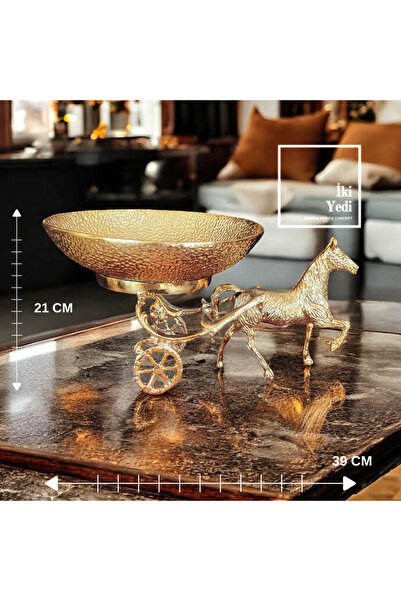 77 Hugo At Figürlü Gold Dekoratif Sunum Kasesi Şık At Arabası Tasarımı Sofral...