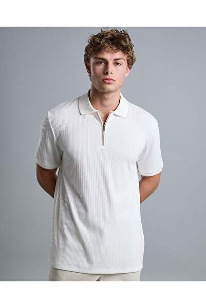 R&B Ribbed Polo T-Shirt with Shirt Collar and Short Sleeves