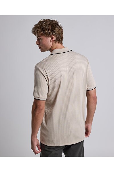 R&B Ribbed Polo T-Shirt with Shirt Collar and Short Sleeves
