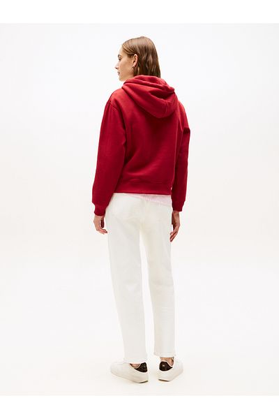 Tommy Hilfiger Tommy Hilfiger Women Regatta Red Modern Regular Corporate Logo Pullover Hoodie