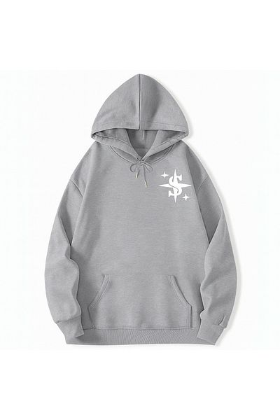 CLASSY.MODA Oversize 3 Thread Hooded Minimal Printed Unisex Sweatshirt