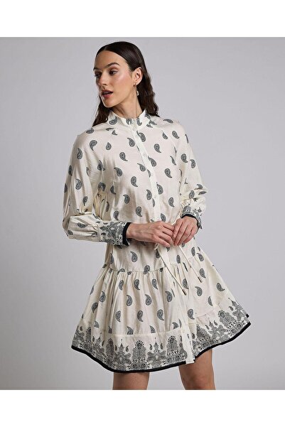 R&B Printed Shirt Dress with Bishop Sleeves
