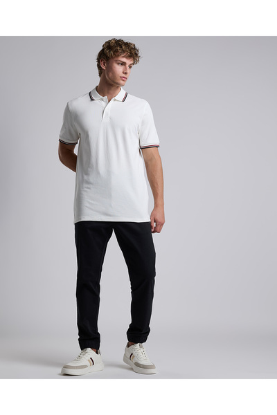 R&B Contrast Trim Polo T-Shirt with Shirt Collar and Short Sleeves