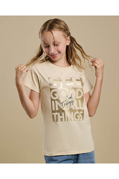 R&B تي شيرت مطبوع برقائق معدنية برقبة دائرية وأكمام قصيرة