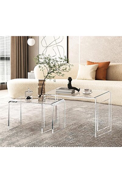 Slasa Set of 2 Nesting Acrylic Tables from - Transparent Stackable Coffee Tables