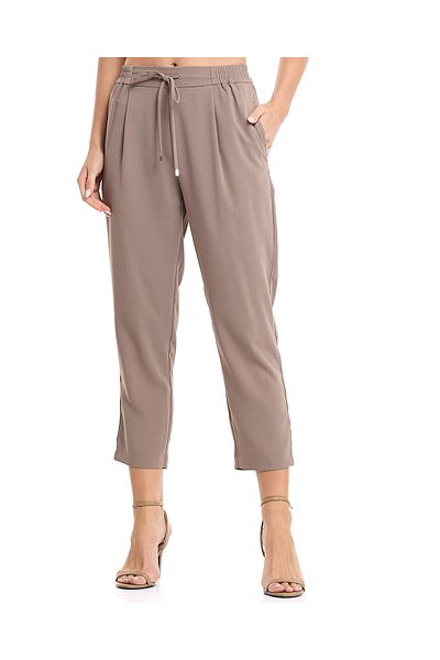 R&B Solid Tapered Fit Trousers with Drawstring Waist