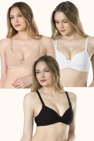 MODALADY Covered Black and White Skin 3 Pack Nursing Bra