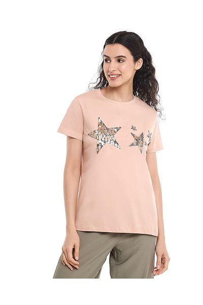 R&B Sequined T-Shirt with Crew Neck and Short Sleeves