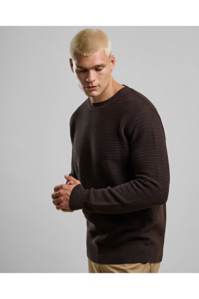 R&B Textured Sweater with Crew Neck and Long Sleeves