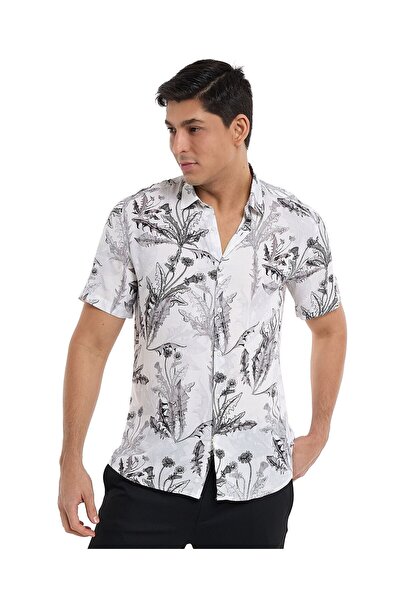 R&B Patterned Shirt with Classic Collar and Short Sleeves