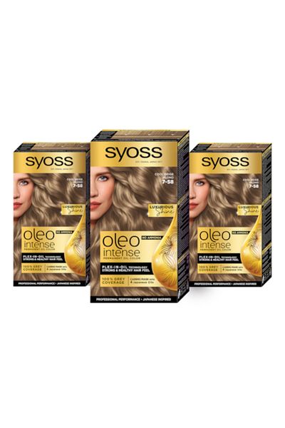 Syoss 3 x Color Oleo Intense Permanent Hair Dye, 7-58 Cool Beige Blonde, 115 ml