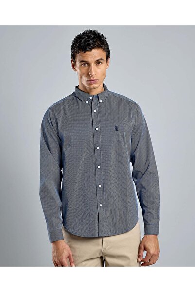 R&B قميص مخطط بياقة وأزرار وأكمام طويلة