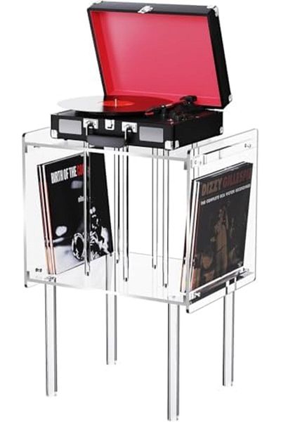 Slasa Acrylic Record Player Stand – Clear Side Table, Modern Minimalist Turntable Stand with Solid