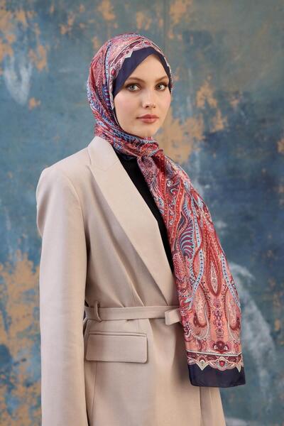İpekhan Shawl Pattern Voile Shawl Red Voile Silk Shawl - 9801-02