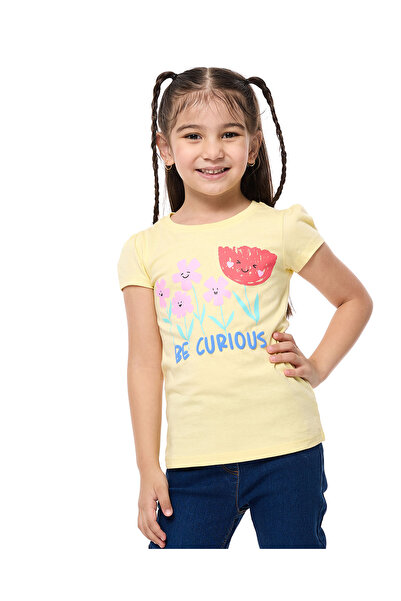R&B Printed Top with Crew Neck and Puff Sleeves