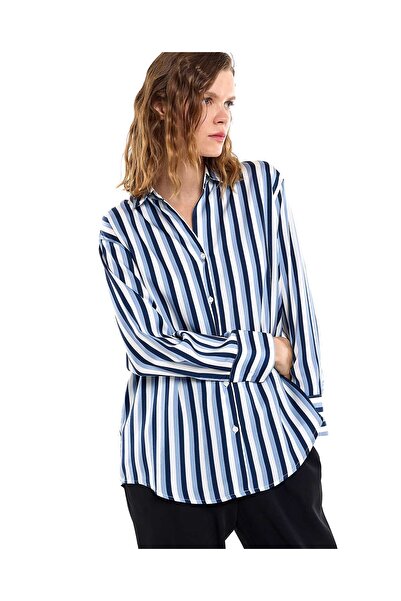 R&B Striped Shirt with Classic Collar and Long Sleeves