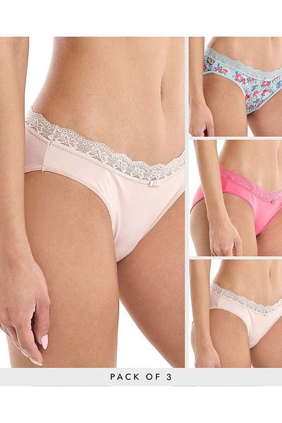 R&B 3 Pack Lace Trim Bikini Briefs