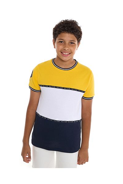 R&B Color Block T-Shirt with Crew Neck and Short Sleeves