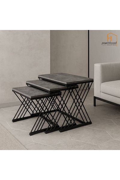 Al Saada Home Service Table Set - Gray - 3 Pieces