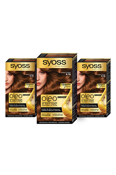 Syoss 3 x Permanent Hair Dye Without Ammonia, Color Oleo Intense, 6-76 Warm Copper, 115 ml