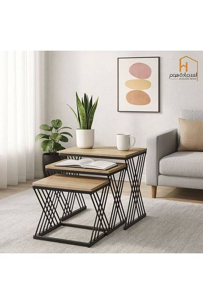 Al Saada Home Limited Quantity Wooden Service Table Set - 3 Pieces