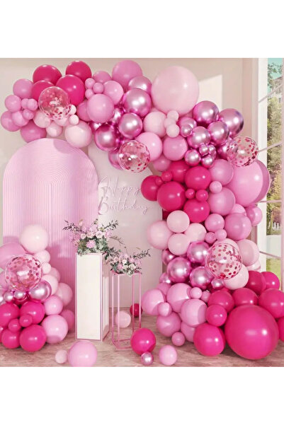 Çemrek Süs Parti مجموعة سلسلة بالونات من الترتر الشفاف باللون الفوشيا الوردي ...