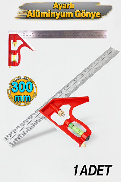 Badem10 300 mm 30 cm Ayarlı Alüminyum Marangoz Gönye Metal Gövde Açılı Ölçüm Cetveli İnşaat Hassas Gönye