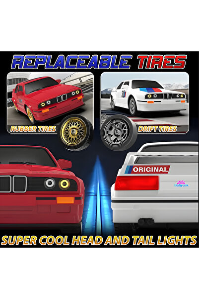 kardelen kırtasiye BMW E30 Drift 4x4 Uzaktan Kumandalı 1:16 Şarjlı Işıklı RC Araba 2.4ghz 4WD Ful Fonksiyon 40Km/s